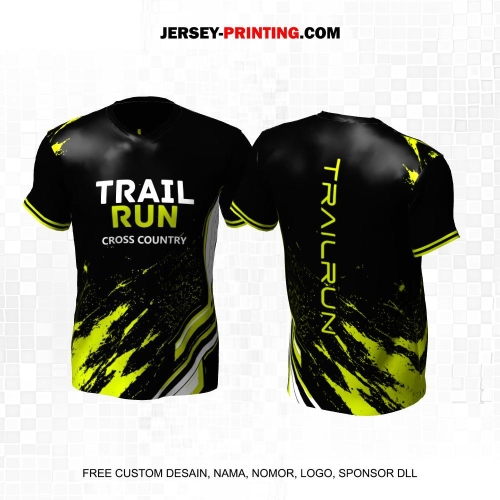 Jersey Trail Run Lintas Alam Cross Country Hitam Hijau Motif Abstrak 53