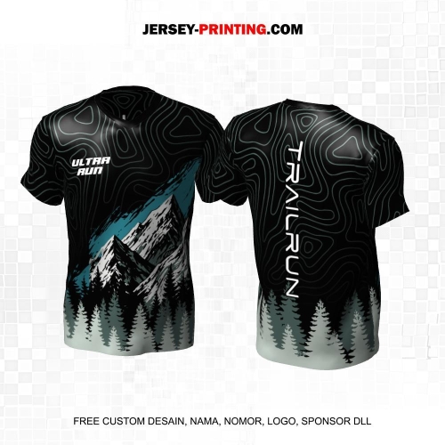 Jersey Trail Run Lintas Alam Cross Country Hitam Hijau Motif Liquid Pegunungan 25
