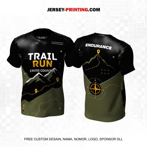 Jersey Trail Run Lintas Alam Cross Country Hitam Hijau Motif Navigasi Gunung 63