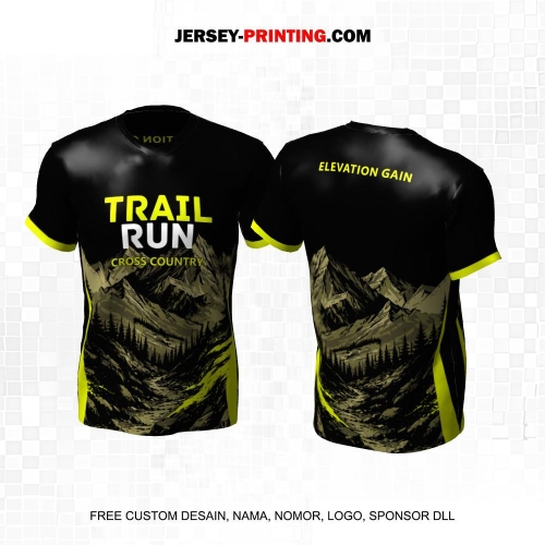 Jersey Trail Run Lintas Alam Cross Country Hitam Hijau Motif Track Pegunungan 39