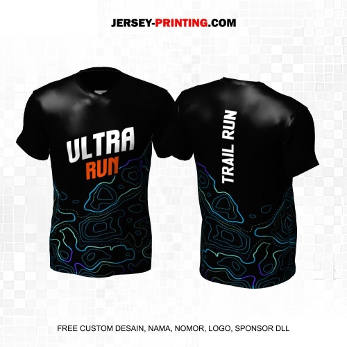 Jersey Trail Run Lintas Alam Cross Country Hitam Hijau Neon Motif Liquid 21