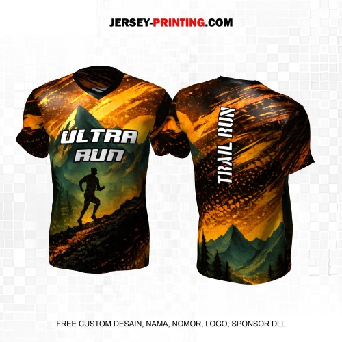 Jersey Trail Run Lintas Alam Cross Country Hitam Hijau Orange Motif Abstrak Pegunungan 01