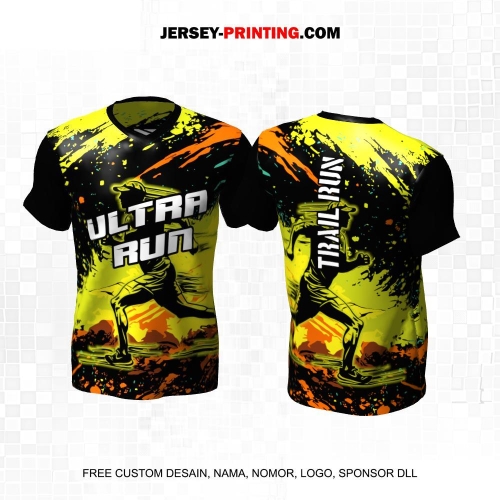 Jersey Trail Run Lintas Alam Cross Country Hitam Hijau Orange Motif Abstrak 03