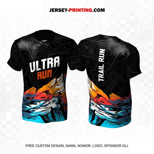Jersey Trail Run Lintas Alam Cross Country Hitam Orange Biru Motif Liquid Pegunungan 27
