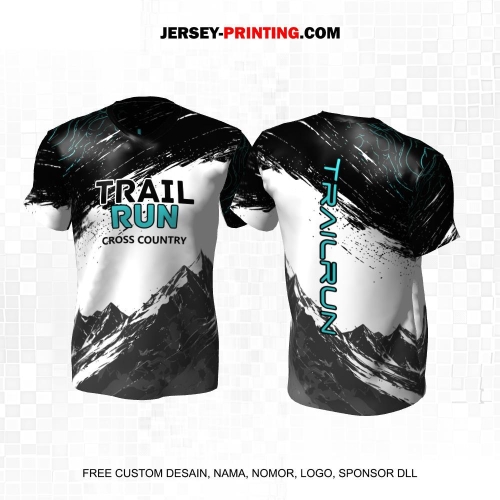 Jersey Trail Run Lintas Alam Cross Country Hitam Putih Abu Motif Abstrak Pegunungan 48