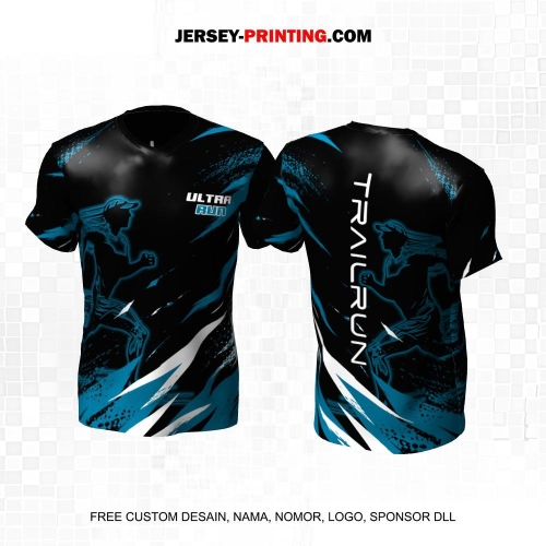 Jersey Trail Run Lintas Alam Cross Country Hitam Putih Biru Motif Abstrak 47