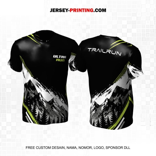 Jersey Trail Run Lintas Alam Cross Country Hitam Putih Hijau Motif Abstrak Pegunungan 14