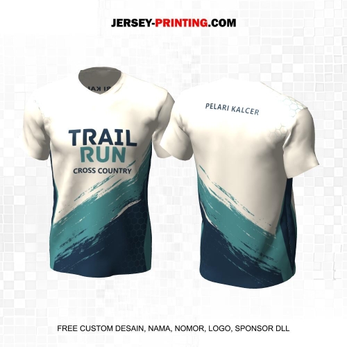 Jersey Trail Run Lintas Alam Cross Country Krem Hijau Motif Abstrak Brush 38