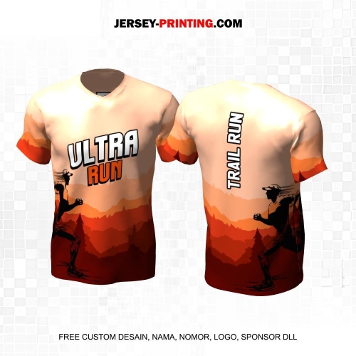 Jersey Trail Run Lintas Alam Cross Country Maroon Orange Motif Pegunungan 15