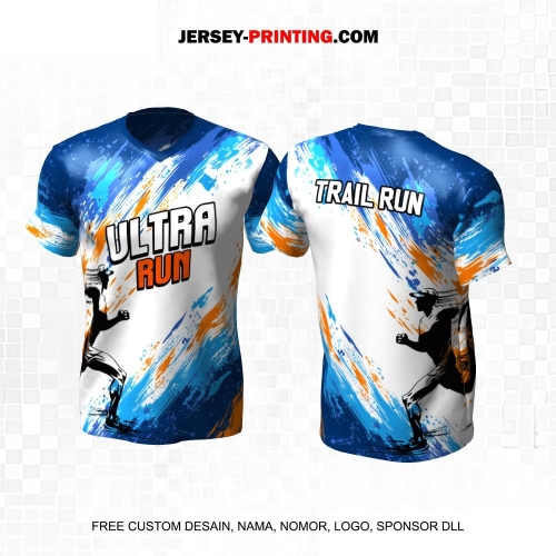 Jersey Trail Run Lintas Alam Cross Country Putih Biru Orange Motif Abstrak 18