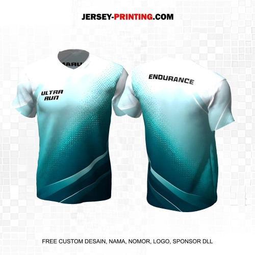 Jersey Trail Run Lintas Alam Cross Country Putih Hijau Tosca Motif Abstrak 57