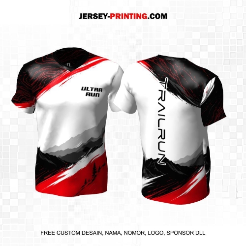 Jersey Trail Run Lintas Alam Cross Country Putih Hitam Merah Motif Abstrak 66