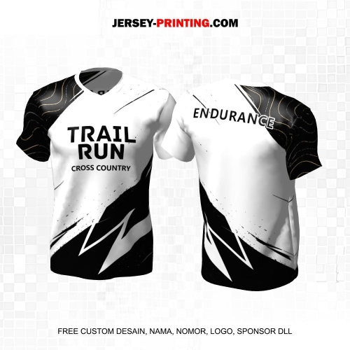 Jersey Trail Run Lintas Alam Cross Country Putih Hitam Motif Abstrak Liquid 50