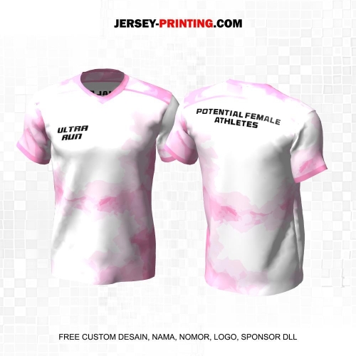 Jersey Trail Run Lintas Alam Cross Country Putih Pink Motif Abstrak 54