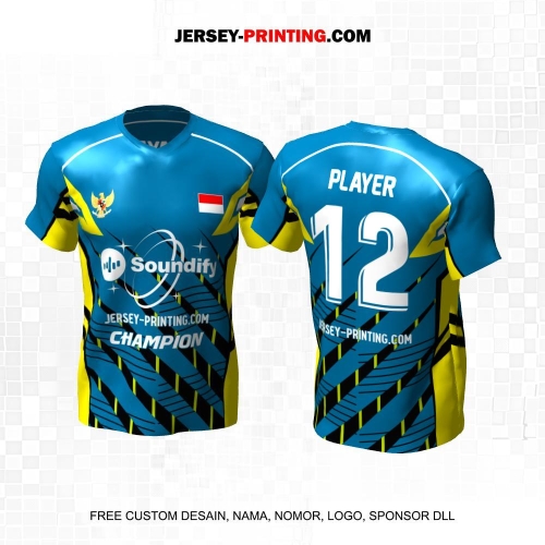Jersey Volly Biru Kuning Hitam Motif Abstrak 487