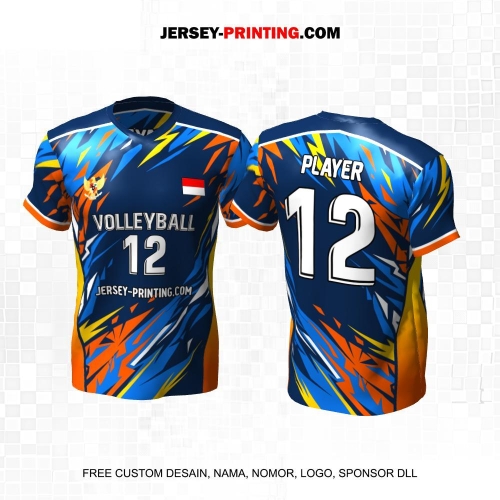 Jersey Volly Biru Kuning Orange Motif Abstrak 488