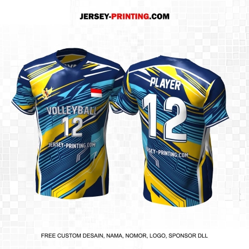 Jersey Volly Biru Kuning Putih Motif Abstrak 491