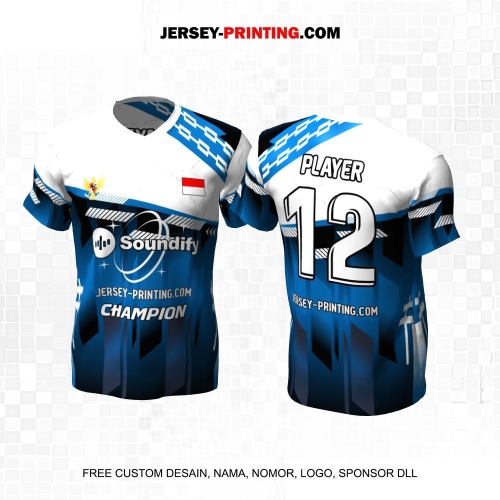 Jersey Volly Biru Putih Hitam Motif Abstrak 484