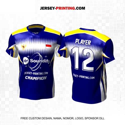 Jersey Volly Biru Putih Kuning Motif Abstrak 481