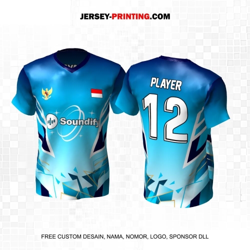 Jersey Volly Biru Putih Motif Abstrak 474