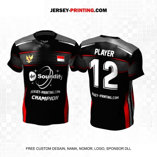 Jersey Volly Hitam Abu Merah Motif Garis 480