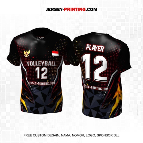Jersey Volly Hitam Abu Merah Orange Motif Abstrak 497