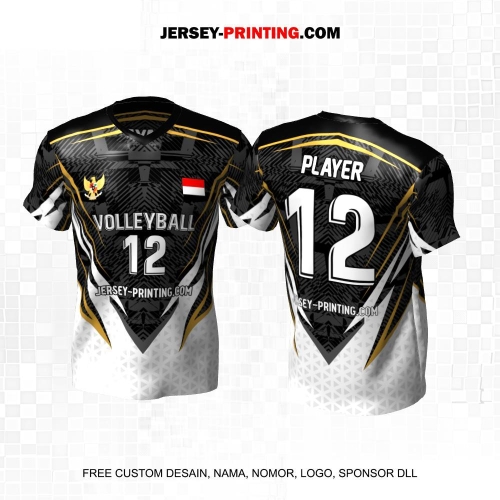 Jersey Volly Hitam Abu Putih Motif Abstrak Geometris 489