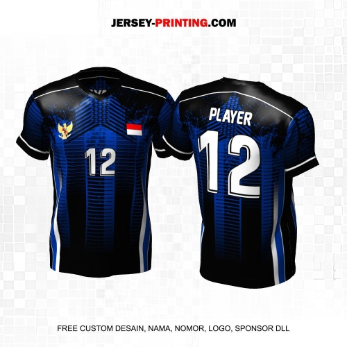 Jersey Volly Hitam Biru Motif Abstrak 443