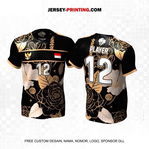Jersey Volly Hitam Gold Motif Flower 452