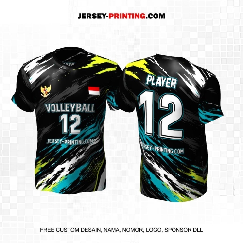 Jersey Volly Hitam Hijau Putih Motif Abstrak 499