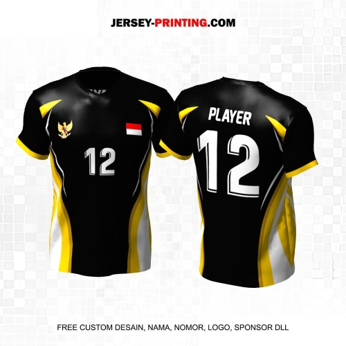 Jersey Volly Hitam Kuning Motif Abstrak 471