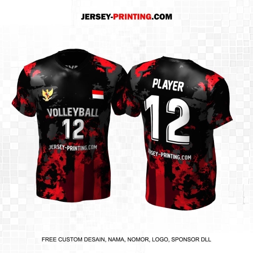 Jersey Volly Hitam Merah Abu Motif Abstrak 501