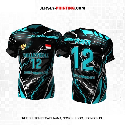 Jersey Volly Hitam Putih Abu Biru Motif Abstrak 495