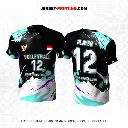 Jersey Volly Hitam Putih Tosca Ungu Motif Abstrak 500