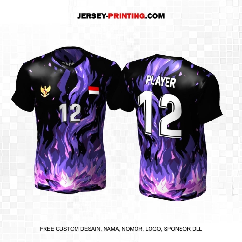 Jersey Volly Hitam Ungu Motif Abstrak 454