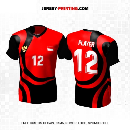 Jersey Volly Merah Hitam Motif Abstrak 470