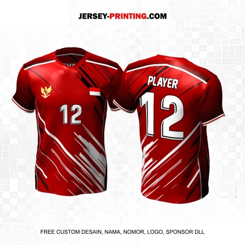 Jersey Volly Merah Hitam Putih Motif Abstrak 459