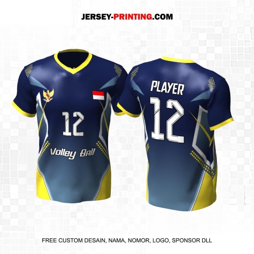 Jersey Volly Navy Kuning Motif Abstrak 205