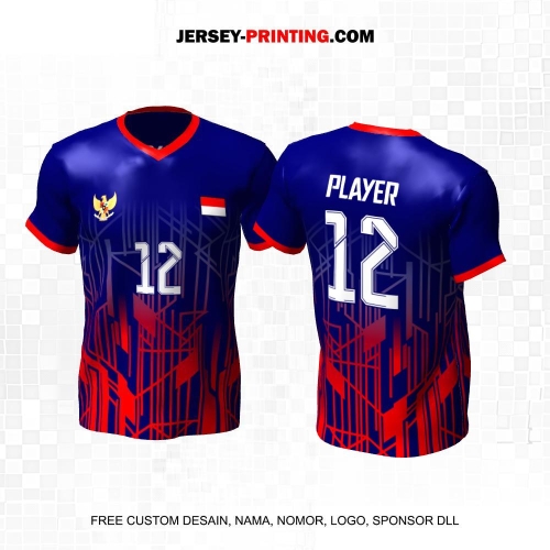 Jersey Volly Navy Merah Motif Abstrak 223