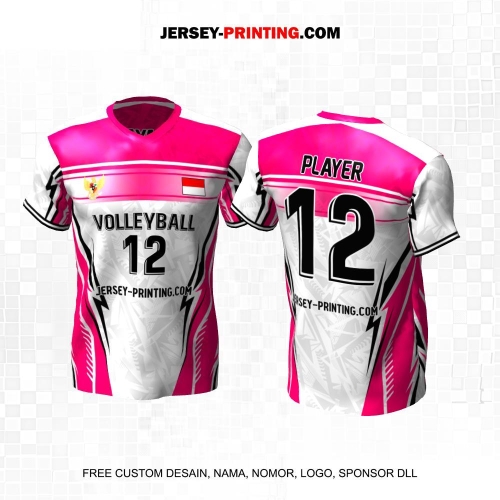Jersey Volly Pink Putih Hitam Abu Motif Abstrak 492