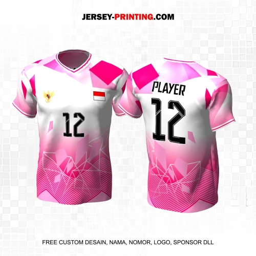 Jersey Volly Pink Putih Motif Abstrak 195