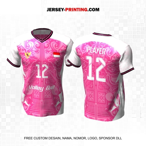 Jersey Volly Pink Putih Motif Gunungan 232