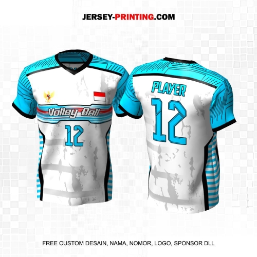 Jersey Volly Putih Biru Motif Abstrak 41