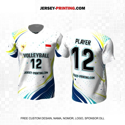 Jersey Volly Putih Hijau Biru Motif Abstrak 498