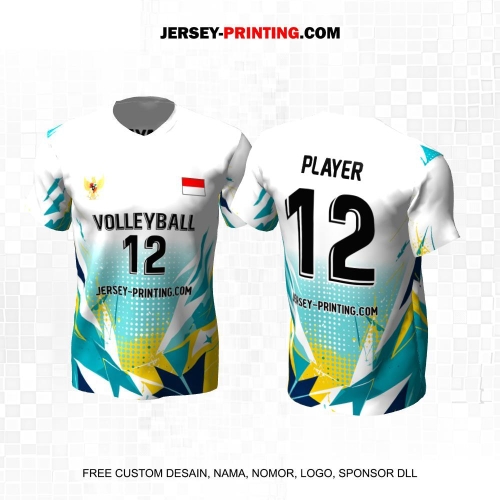 Jersey Volly Putih Kuning Tosca Motif Abstrak 503