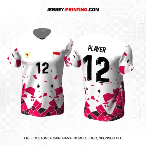 Jersey Volly Putih Pink Motif Abstrak 462