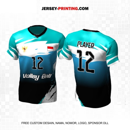 Jersey Volly Tosca Putih Biru Motif Abstrak 36