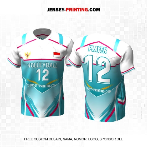 Jersey Volly Tosca Putih Pink Motif Abstrak 483