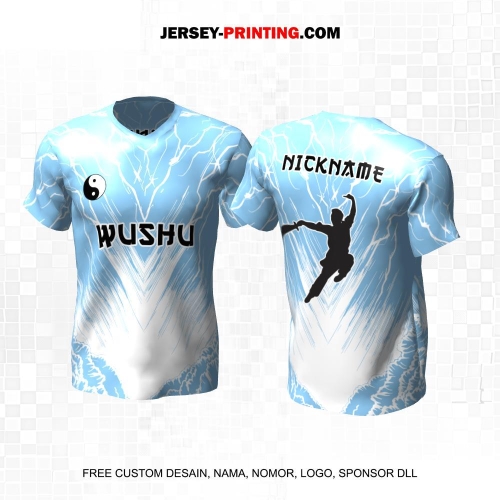 Jersey Wushu Biru Putih Motif Abstrak 01