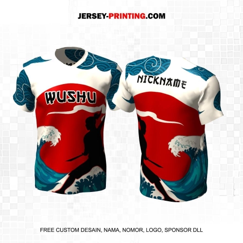 Jersey Wushu Krem Tosca Maroon Motif Ombak 08